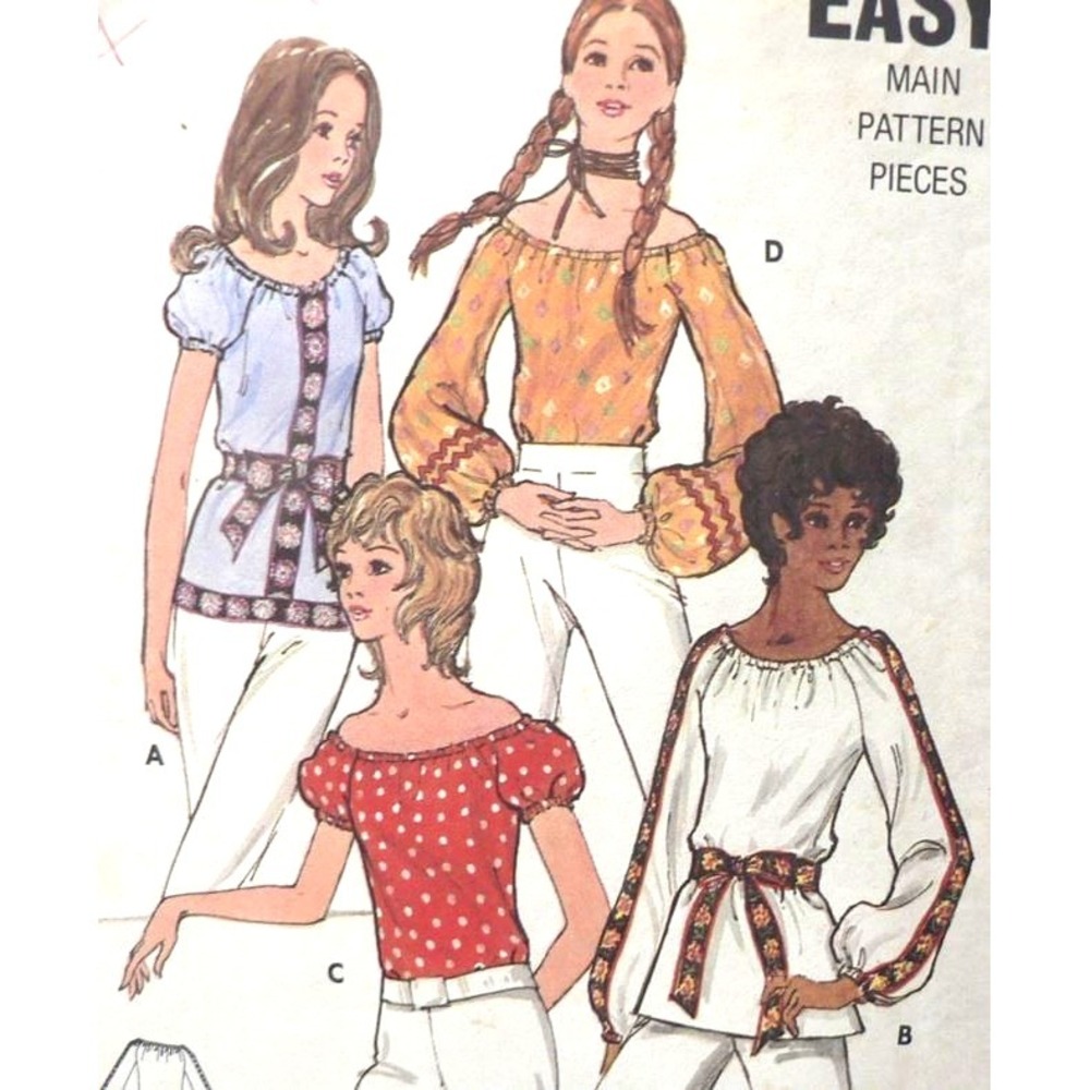 Vintage Butterick Sewing Pattern 6206 Summer Blouse Tunic Off Shoulder Shirt‎ 6P